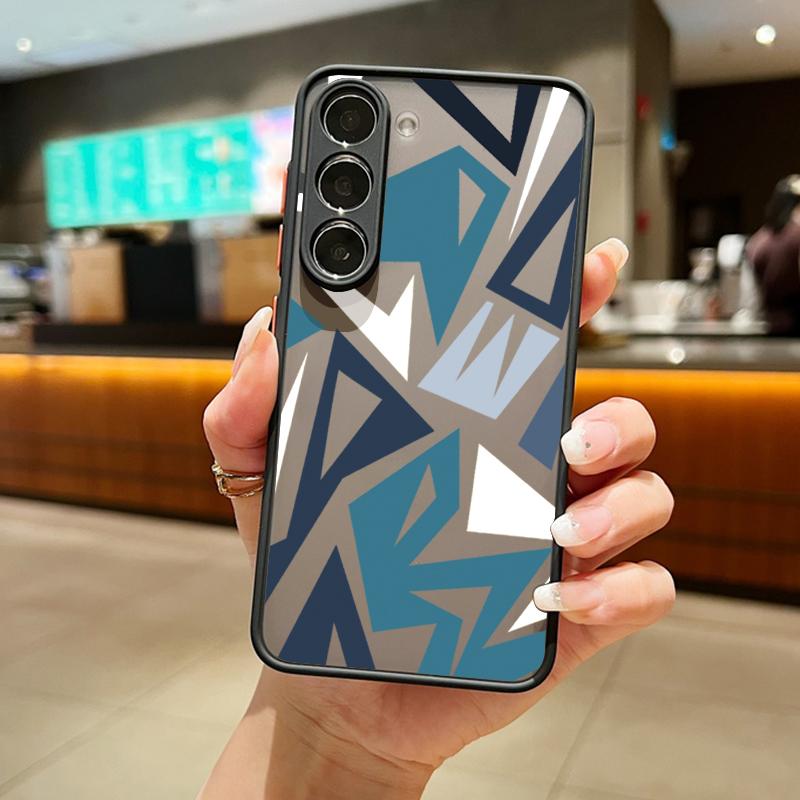 Geometric Patterned Matte Phone Case For Samsung S25 S24 Fe S22 Plus Ultra S23 S21 A56 A36 A55 A16 A54 A35 A52 A25 A15 A14 5g A32 Hybrid Case Cover