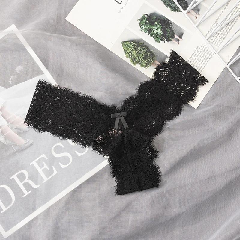 Sexy Lace Panties Women Hollow Out Bow Lingerie Low Rise G-String Female Underwear Solid Comfortable Thong Intimates Lingerie