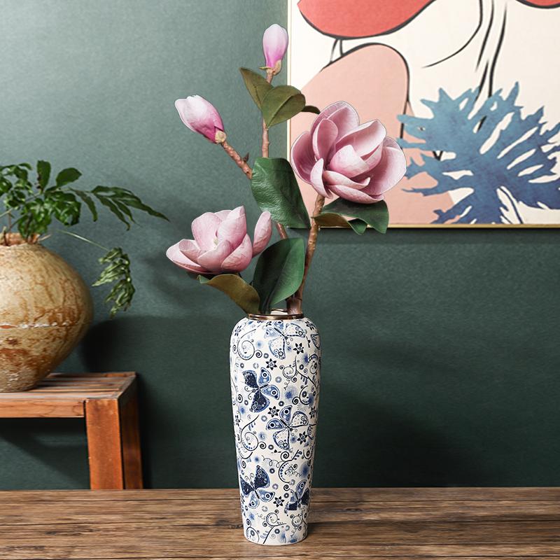 35CM Blue and White Porcelain Vase: Chinese-Style Ceramic Flower Container for Hydroponic Bamboo or Living Room Décor.