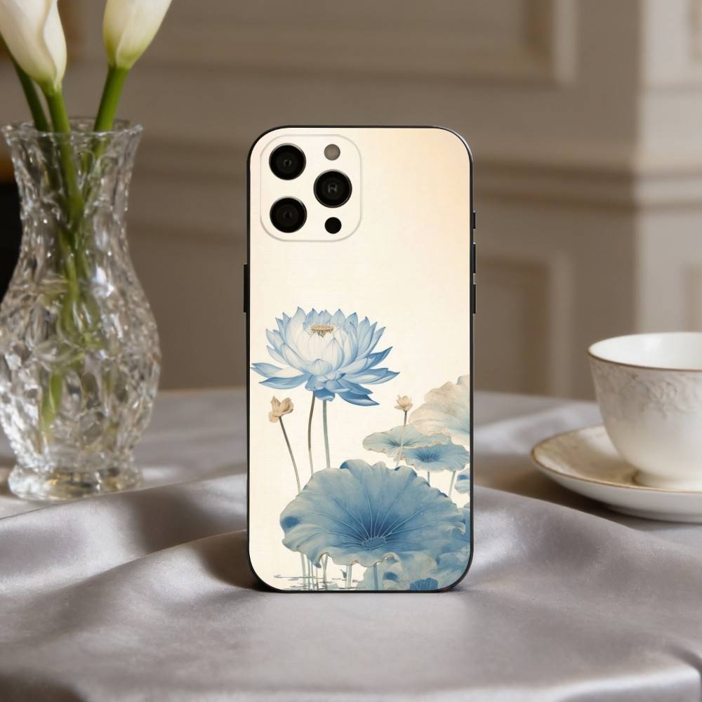 E-Emerald W-White Lotus Phone Case For iPhone 17,16,15,14,13,12,11 Plus,Pro Max,XS,Soft Silicone Black Cover