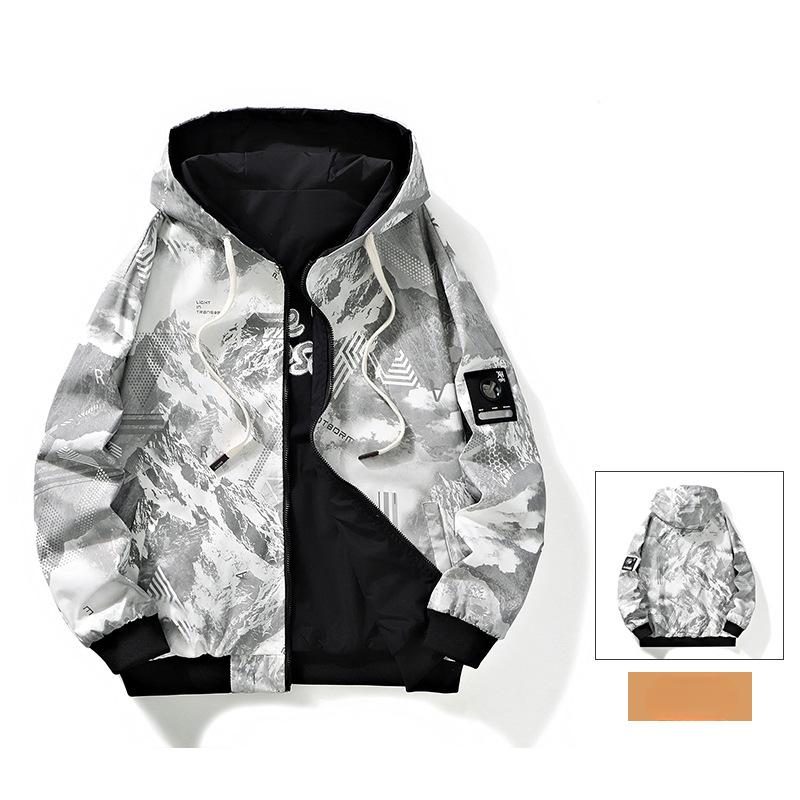 Large Size Reversible Youth Spring Jacket Men's Hooded Letter Print Fashion Versatile Trendy Tops