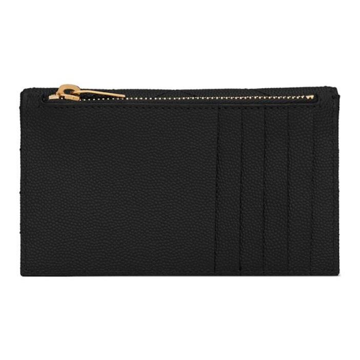 Saint Laurent YSL Monogram Gold Logo Grainy Embossed Quilted Zipper Leather Wallet Card Holder Women wallet Black 612808-BOW01-1000