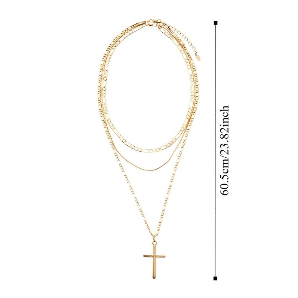 Sweater Chains Cross Necklace Cross Metal Clavicle Chain Fashion Double Layer Choker  Women Gifts