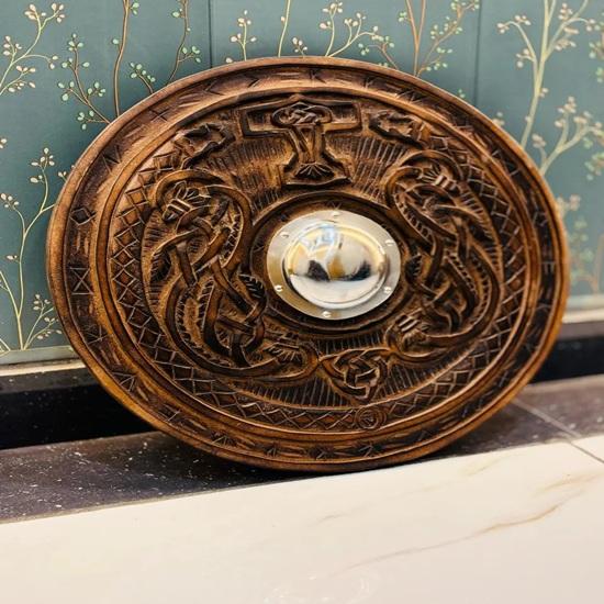 Keltisches Wikinger-Schild Handgefertigt Holz Nordisch Rundes Schild Wanddekoration Heimdekoration