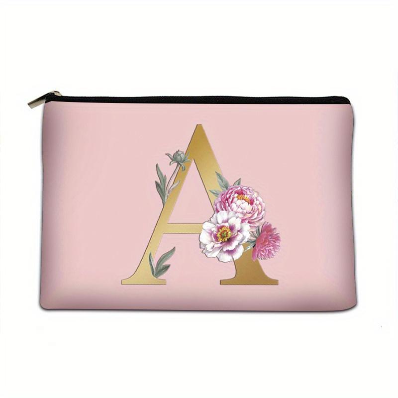 Flower  Letter Print Zipper Storage Bag  Lightweight Versatile Pouch Trendy Clutch Bag