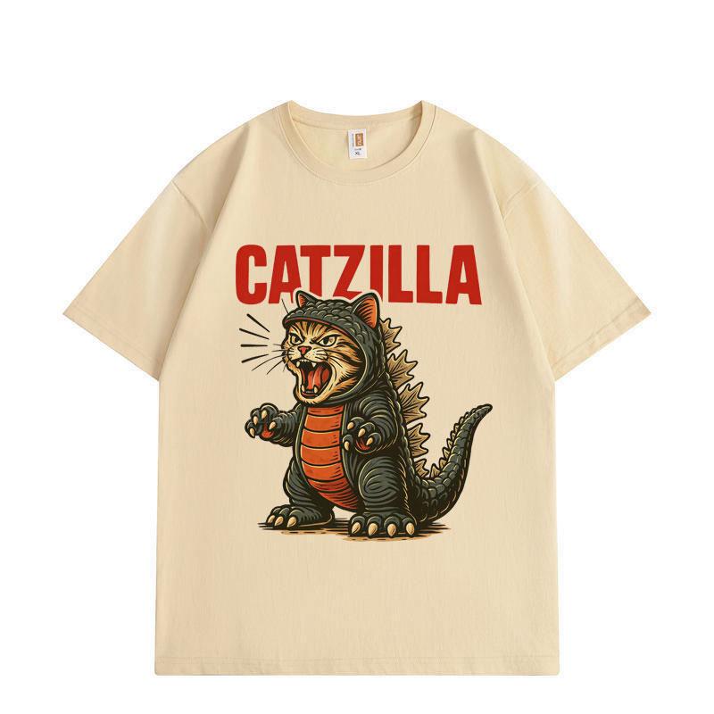 Catzilla Funny Cat Meme Graphic T Shirts Harajuku Japanese Style Short Sleeve T-shirts Fashion Cartoon Oversized T-shirt Unisex