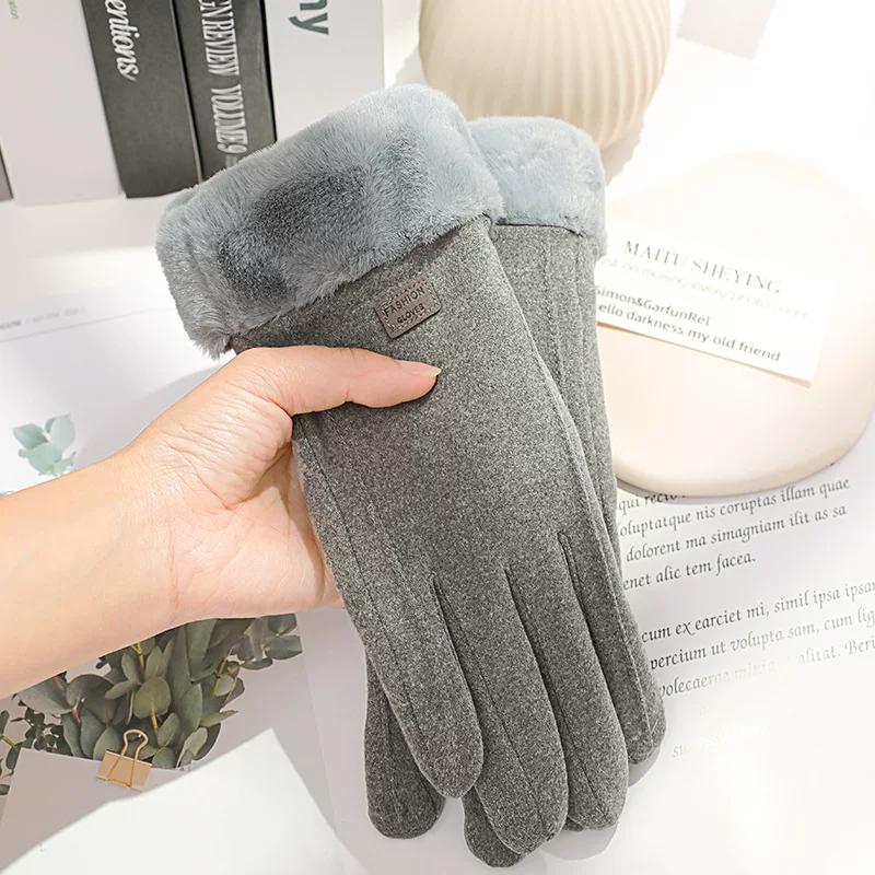 Warm Winter Gloves for Women, Fleece-Lined, Thickened, Cute, for Cycling, Cold-Proof, Windproof, Touch Screen Compatible
