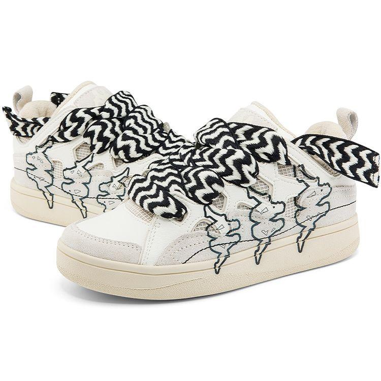 Kappa Fatty Slip Resistant Durable Bread Shoes Lightweight Breathable Mid Top Skate Shoes Unisex sneaker White Beige Black K0BZ5CS20P-0106