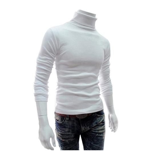 Men Autumn Solid Color Long Sleeve Turtle Neck Knitted Slim Bottoming Shirt