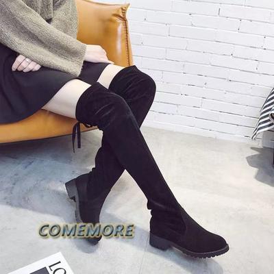 Fashion 2024 Black Thigh High Boots Female Winter Women's Over The Knee Long Boots Flat Stretch Sexy Fashion Shoes Spring Autumn Casual