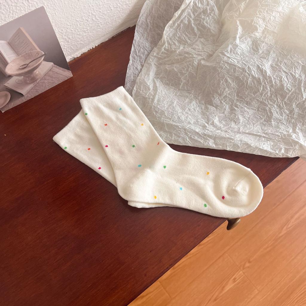 Color Dot Striped Socks, Simple And Fashionable Polka Dot Medium Tube Socks, Versatile College Style Socks For Women