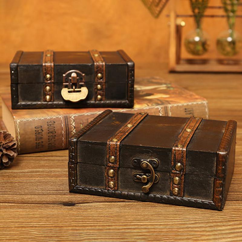 Antique Wooden Jewelry Chest Lock Chest Treasure Storage Box Home Decor