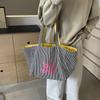 Striped Tote Bag For Women Large Capacity Shoulder Bag Two-sides Reversible Hand Bag Traveling And Shopping Underarm Bag CLE