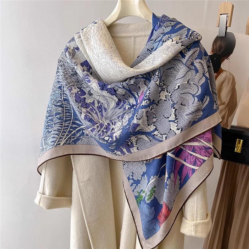 Hochwertiger doppelseitiger quadratischer Schal aus Maulbeerseide und Kaschmir, Herbst- und Winterschal, warmer Schal, Schal, Geschenk für Damen im chinesischen Stil