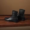 Krazing Pot Sheepskin Winter Square Toe Western Boots Med Heels Zipper Women Ankle Boots