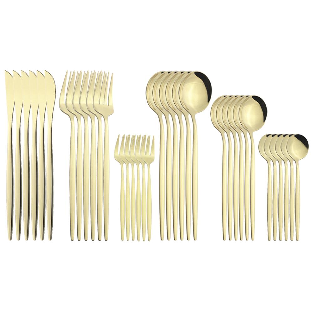 New 36Pcs Mint Gold Cutlery Set Western Silverware Stainless Steel Dinnerware Knife Fork Spoon Tableware Flatware Kitchen Wedding Accessories