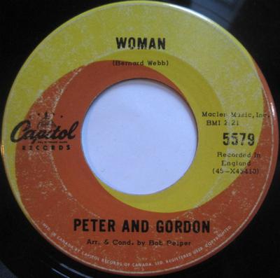 7inch Record PETER & GORDON - Woman 5579 Capitol Records 1966 Canada Pop Used