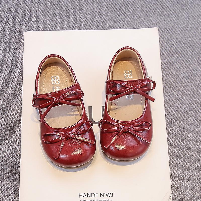 Girls Bow Princess Leather Shoes 2025 Autumn New Children's Baby Beanie Shoes Girls Mary Jane Single Shoes Trend