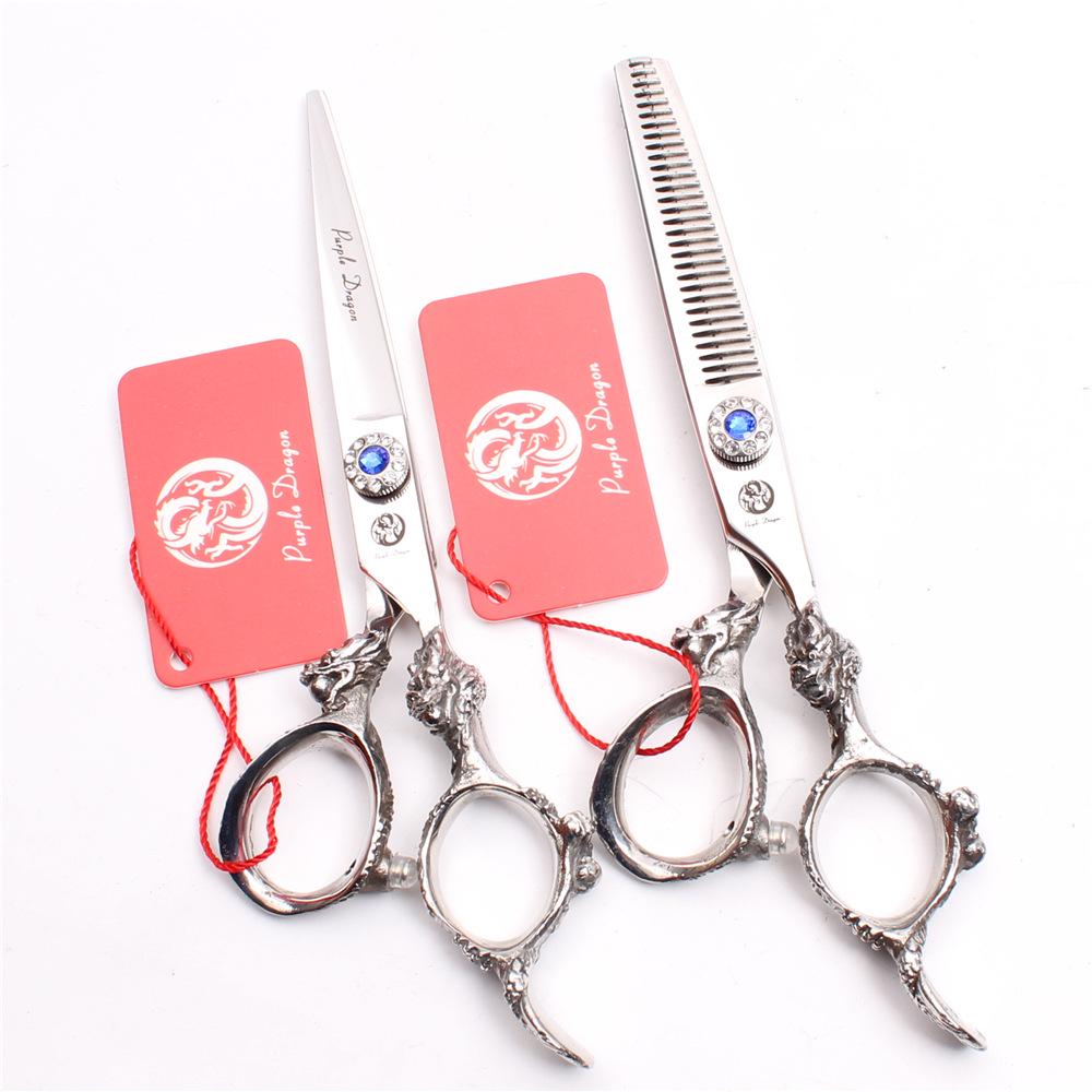 

Purple Dragon 5.5/6 Professional Hairdressing Scissors Set - Straight & Thinning Shears with Large Dragon Handle. 6-inch Silver Straight Shears
