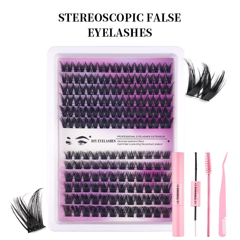 Diy Eyelash Glue Set, Natural Thick 280 Clusters Segmented False Eyelashes
