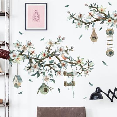 Frische Magnolie Wandaufkleber Schlafzimmer Sofa Hintergrund Wandaufkleber Vogelnest Blume Pflanze Wandaufkleber