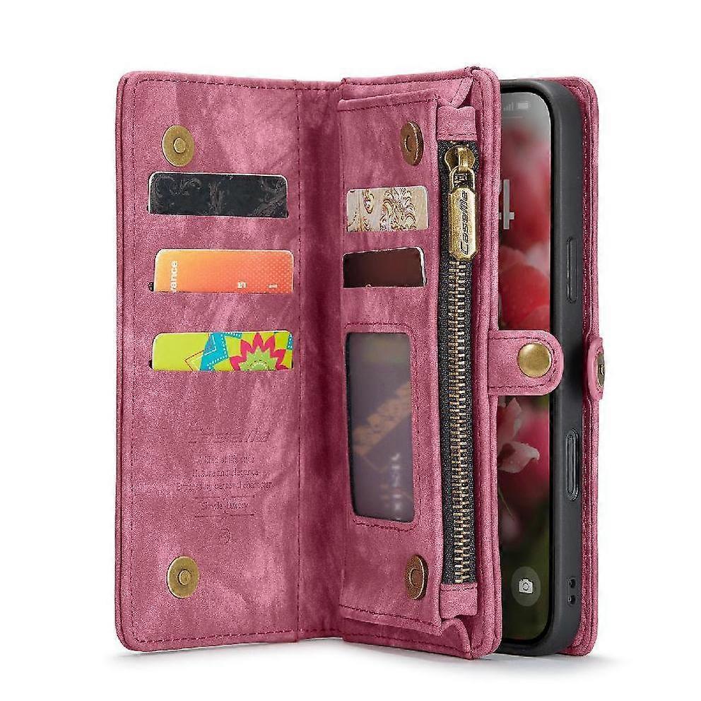 Flip Case for iPhone 16 Pro Max Leather Wallet Case 2 In 1 Detachable Multi Card Holder With Zipper Pocket Cash Slot and Hand Strap