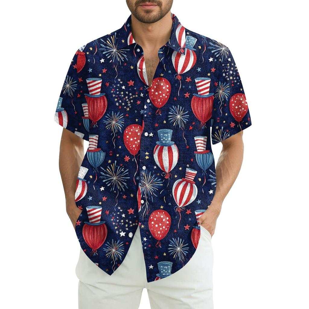 Herre Casual Casual Independence Day Print Kortarmet Skjorte