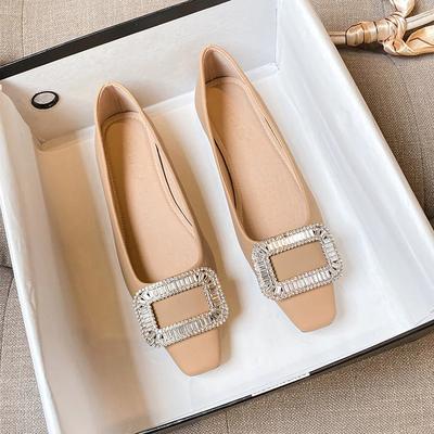 Fashion Women's High Heels Rhinestone Square Buckle 2024 New Flat Sole Single Shoe Large Size Women's Shoes 41-43