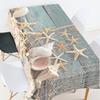 Vintage Nautical Wooden Board Rectangle Tablecloth for Table Decor Summer Fish Nets Starfish Conch Shell Table Cloth Party Decor