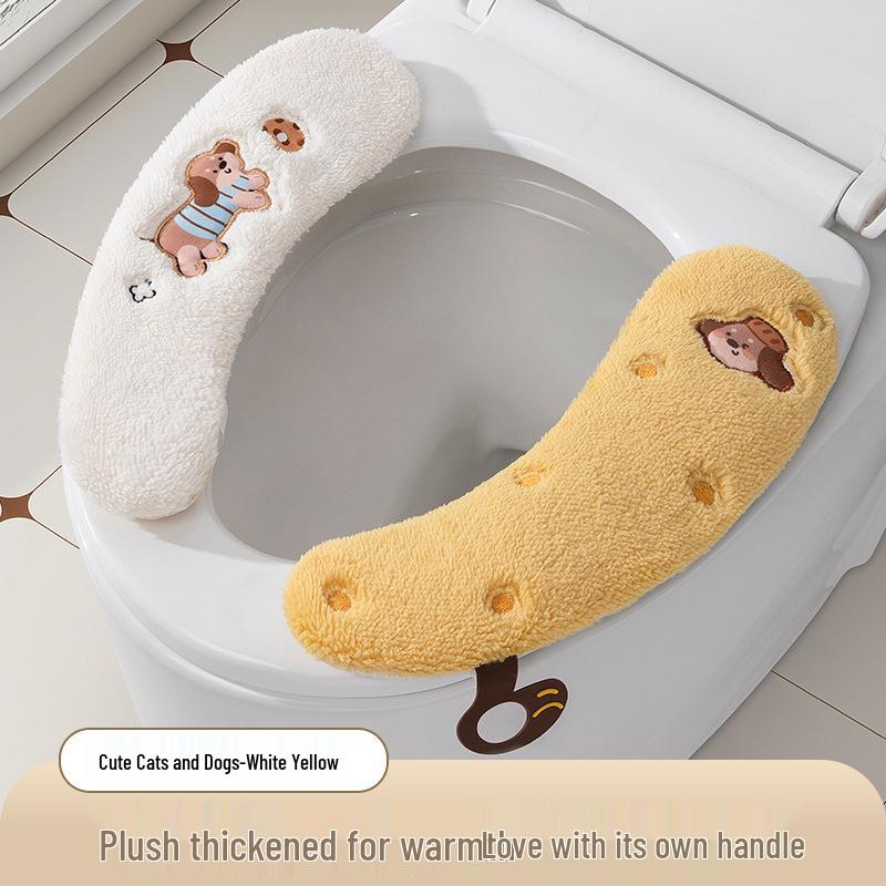 Plush Toilet Seat Cover with Velcro Fastening - All-Season Universal Fit