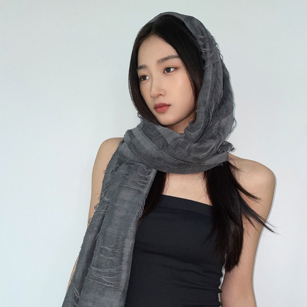 Casual Y2K Harajuku Scarf Pleated Women Pashmina Shawl Fashion Y2K Gothic Headscarf Unisex
