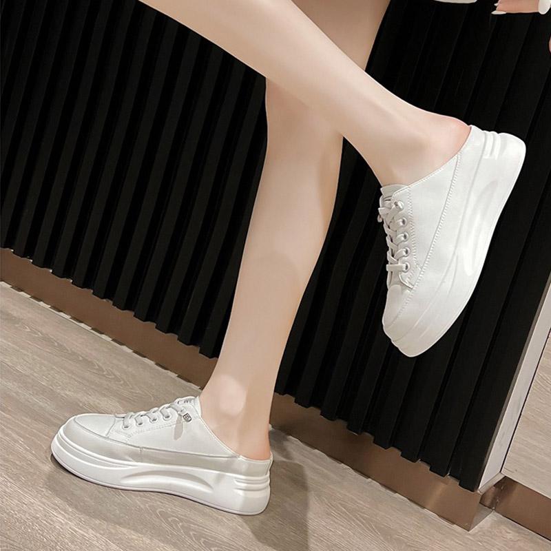 Leather Thick Bottom Flat Sandals Women's Summer New Style Spring Casual Slip-On Shoes Lazy Person Leisure Single Shoes