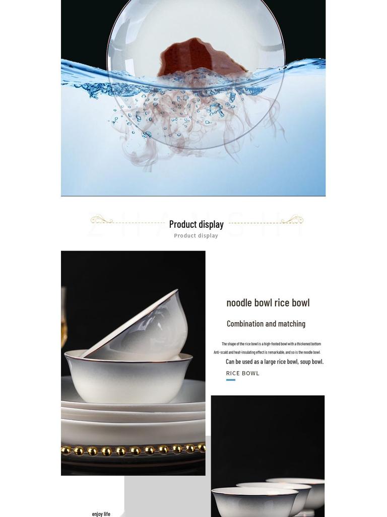 High-End Modern Gold-Edged Dinnerware Set: Simple Luxury Bowls, Plates, and Chopsticks