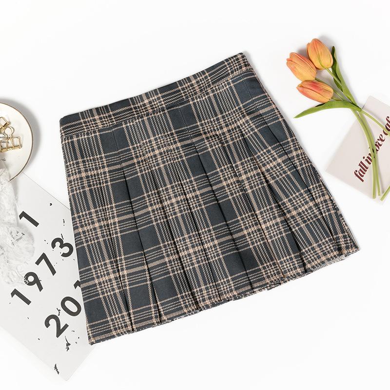 

Scione Женская клетчатая плиссированная юбка Короткая юбка Летняя юбка А-силуэта с высокой талией Юбки для студентов Юбки больших размеров S