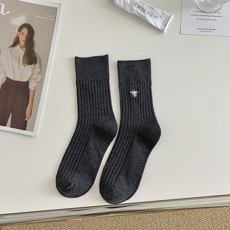 

Little Bee Embroidery Mid-Calf JK Socks - Trendy Spring & Summer Double Needle Long Casual Socks One Size