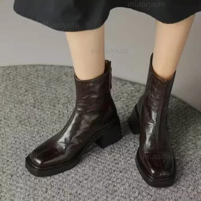 Zimowe Jesienne Botki Chelsea Buty ze Skóry PU dla Kobiet Retro Krótkie Botki z Okrągłym Noskiem w Brytyjskim Stylu Solidne Buty Damskie