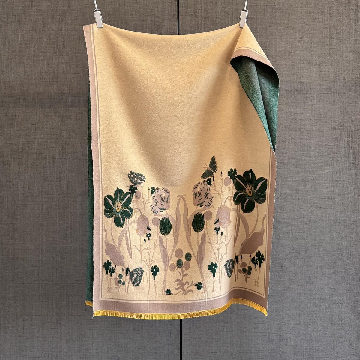 

Winter Warmer Thickened Scarf For Women 65*185cm Floral Tassel Pashmina Shawl Faux Cashmere Warps Autumn Blanket For Daily Wear