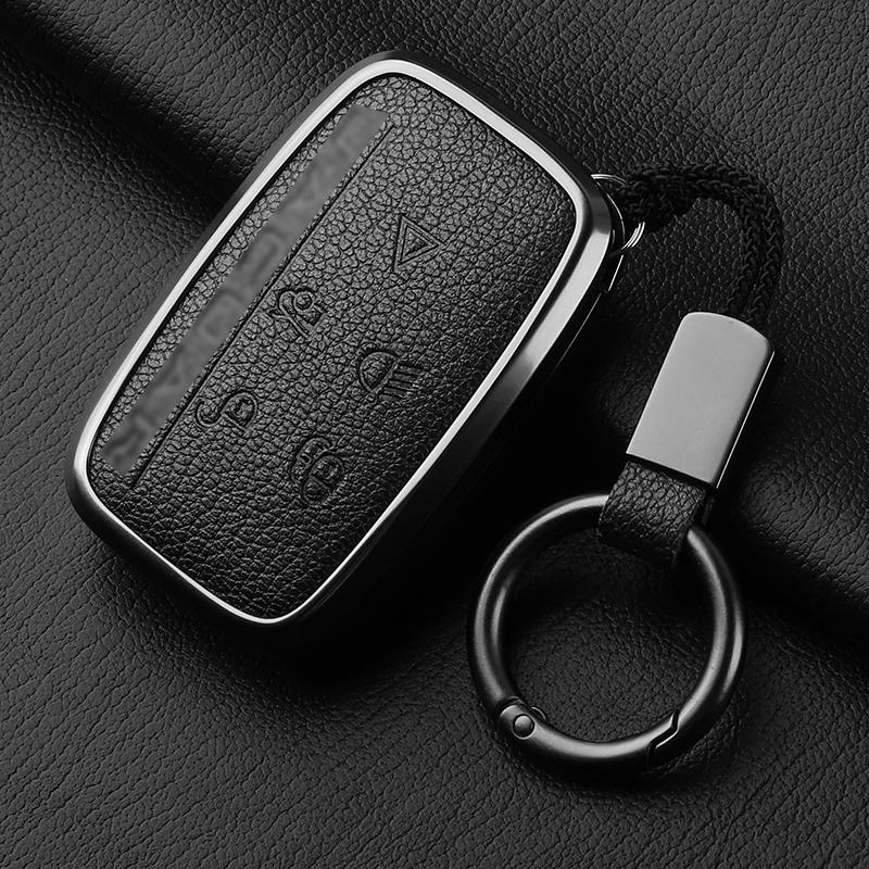 Aluminiumlegierung Ziegenleder Auto Schlüsselhülle Abdeckung für Jaguar JLR XF XJ XE XJL XFL I-PACE E-PACE F-Pace Auto Schlüsselhülle Schutz Fob