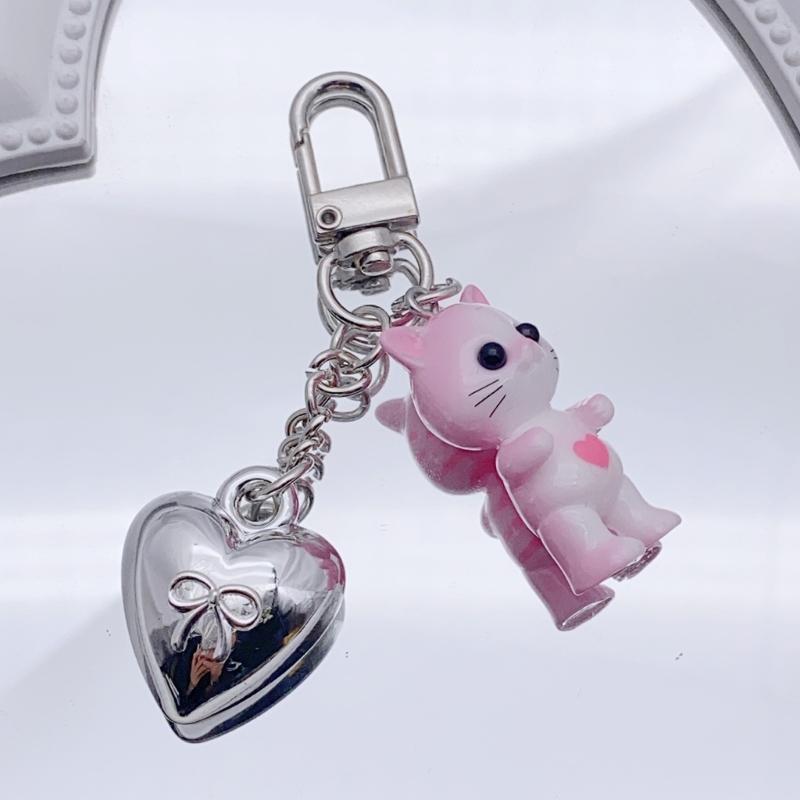 Sweet Cartoon Cat Heart Keychain Pendant Lovely Hangings Decorations Keyring Charm for Purse Bag Backpack Handbag