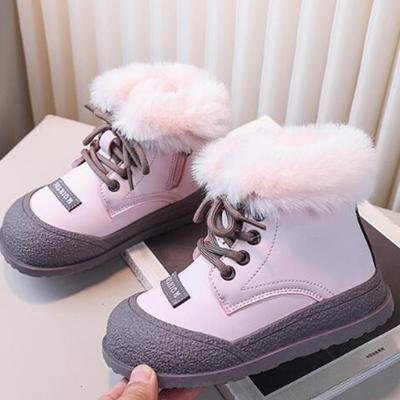 Winter Snow Boots For Little Girls Trend Fashion Cute Princess Leather Boots Plush Warm Fur Cotton Shoes Fashion Boots Sneakers