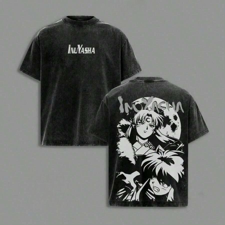 

Anime Inuyasha Sesshoumaru Graphic T Shirt Men Women Washed Cotton Tshirts Vintage Casual Clothing Harajuku Male Loose T-shirt S чёрный