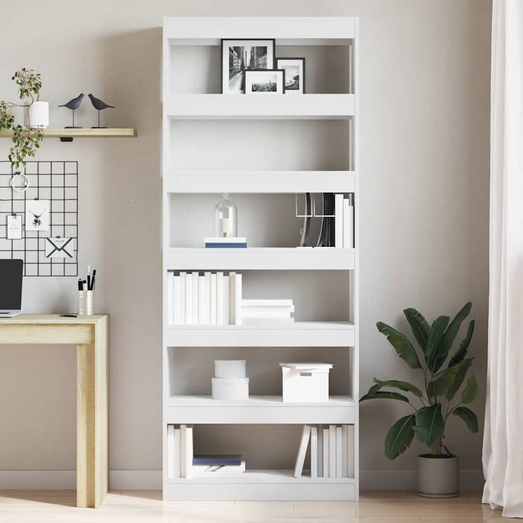 White Bookshelf with Shelves 80 x 30 x 198 cm Engineered Wood