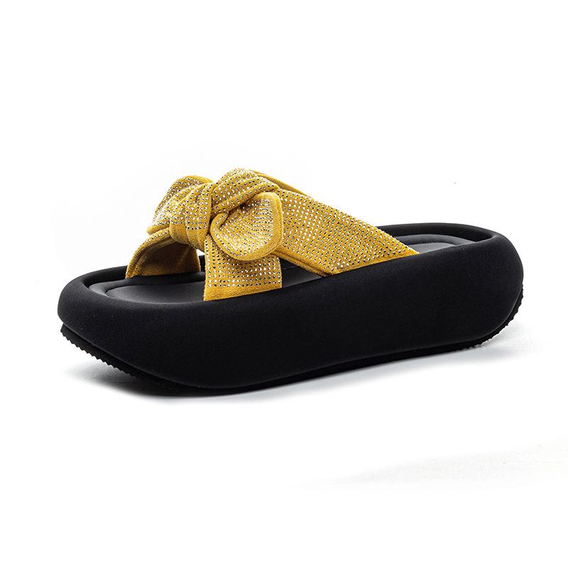 Rhinestones wear slippers for women, 2025 new bow casual fashion, versatile platform beach women's shoes