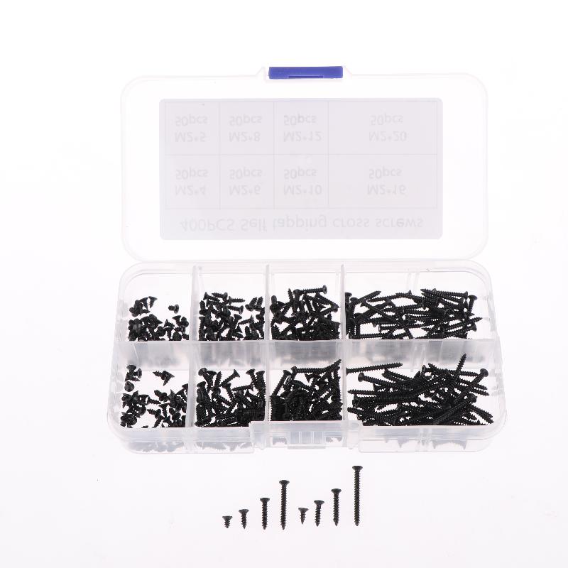 400/800 Stück/1 Satz M2 Schwarz Selbstschneidende Schrauben Sortimentskasten Sicherungsschrauben und Holzschrauben