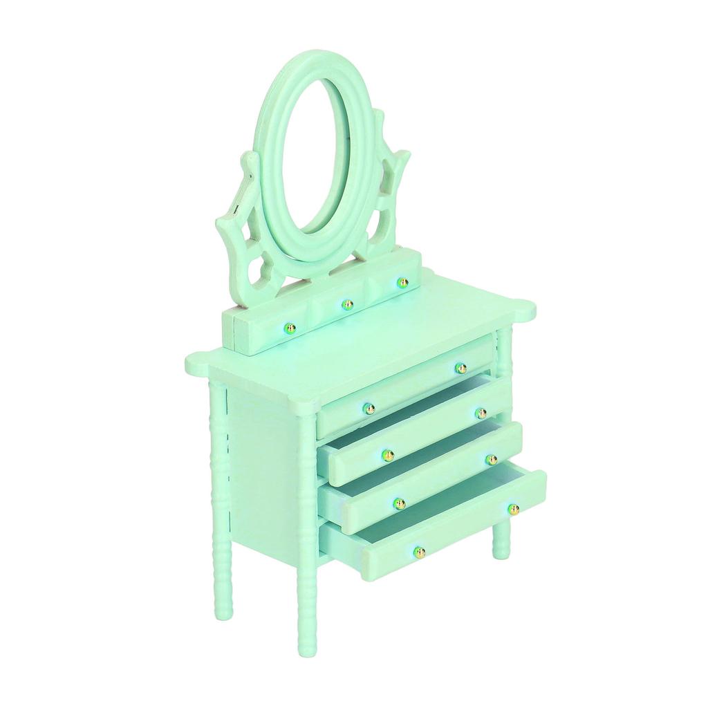 1:12 Scale Dollhouse Toilet Table High Simulation Wooden Miniature Dressing Table with Mirror