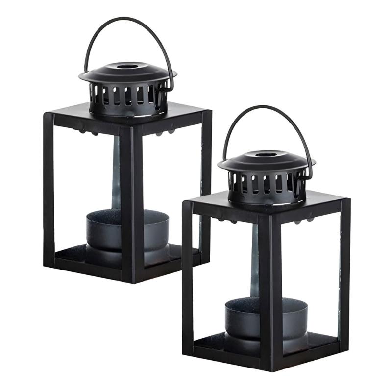 Minimalists Square Metal Candle Holders With Clear Glass Farmhouses Decoration Hanging Lanterns For Tabletop Display