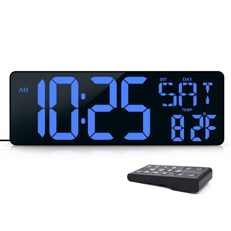 Multifunctional 16.5'' LED Digital Wall Clock with Alarm Function Date and Temperature Easy to Read Display for Elderly