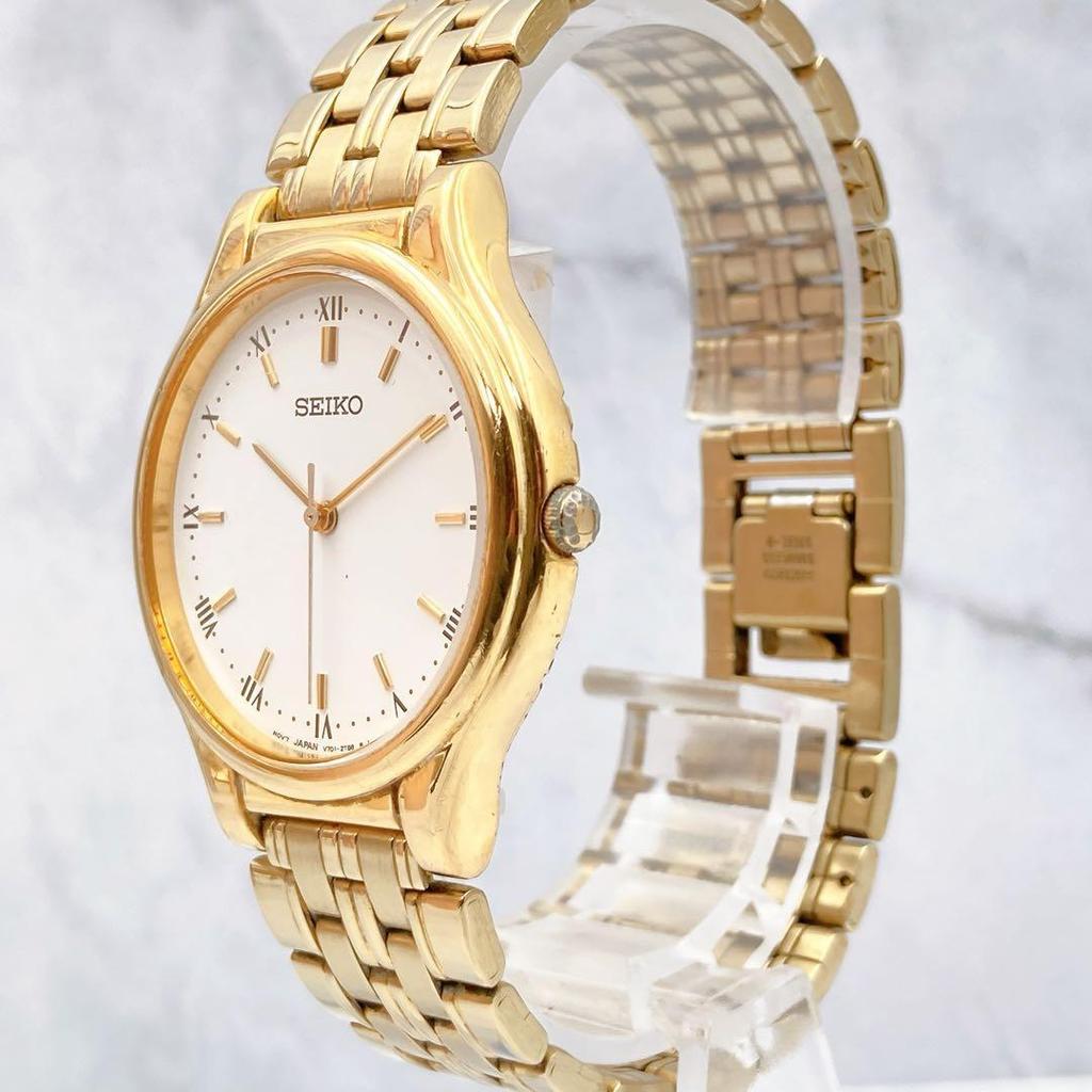 working SEIKO watch with SPG Roman numeral, men's gold-plated strap. Vintage, antique, vintage.