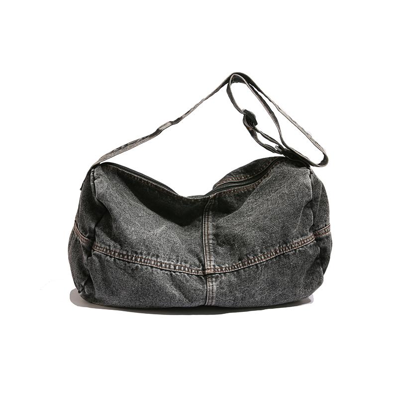Damen-Umhängetasche mit Farbblock-Muster, Denim-Umhängetasche, große Kapazität, Unterarmtasche