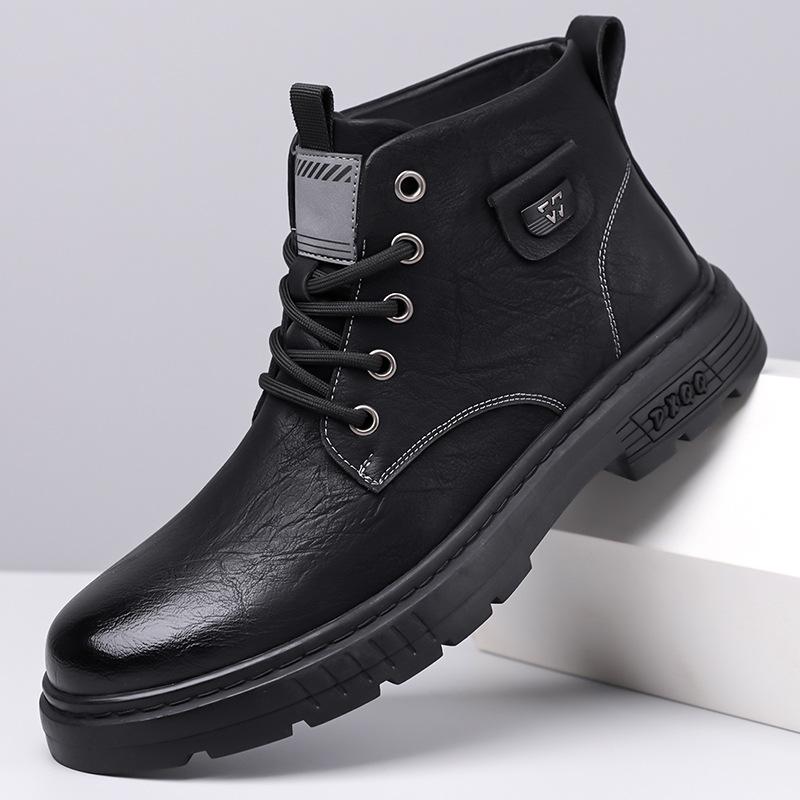 Autumn Winter New Designer Ankle Boots for Men Fleece Keep Warm Leather Boots for Men Fashion Casual Lace Platform Shoes Man